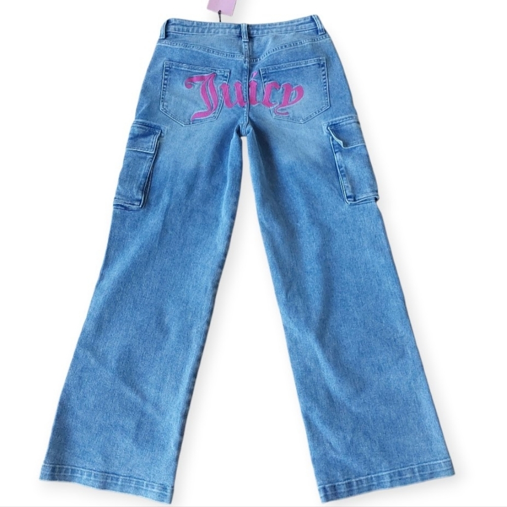 Juicy Couture 9(29) Wide Leg Cargo Jeans blue Wash High Rise Women's New NWT